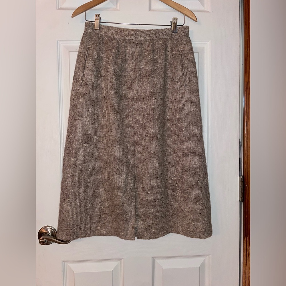 Roth Le Cover Sport Wool Blend A-Line Tweed Midi Skirt in Brown